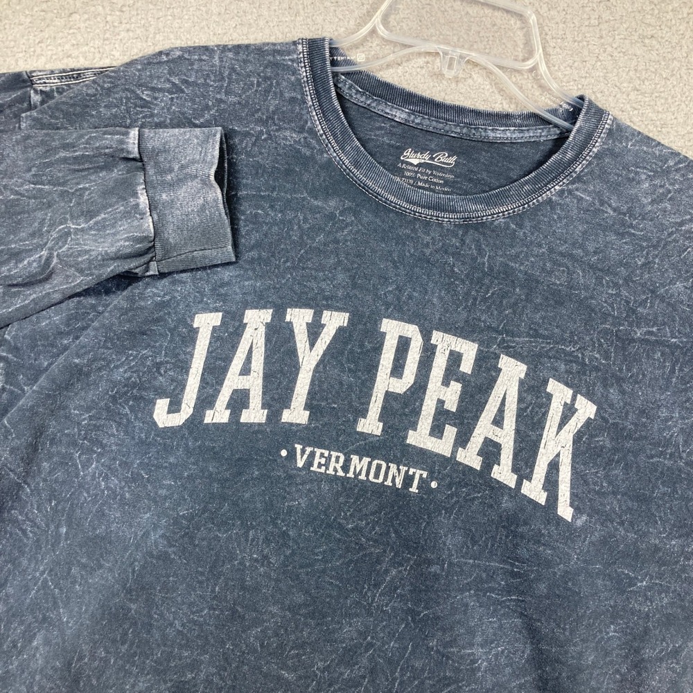 Jay Peak Vermont T-Shirt Mens Large Blue Acid Wash Long Sleeve Graphic Vacation